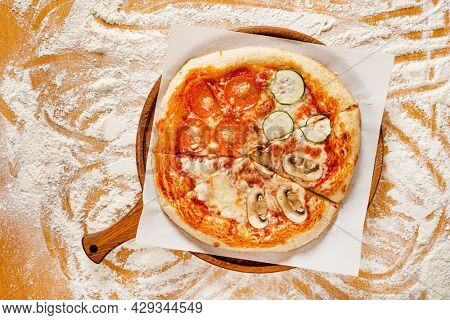 homemade pizz with vegetable and cheese