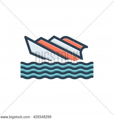 Color Illustration Icon For Shipwreck Capsized Stormy Waves Crashing  Transport Rafting
