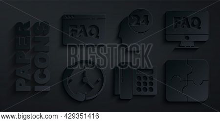 Set Telephone, Computer Monitor And Faq, 24 Hours Support, Piece Of Puzzle, Support Operator In Touc