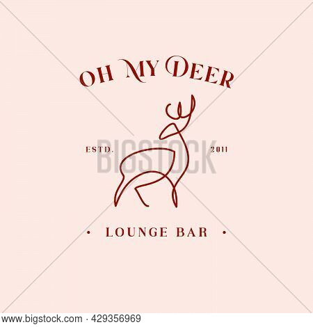 Classic Retro Badge And One Line Art Or Monogram Deer Stand Alone Vector Logo
