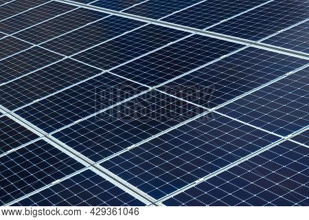 Fragment Of Solar Panels Or Photovoltaic Pv Module. Concept Renewable Energy Background