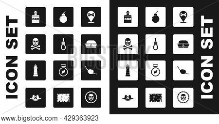 Set Location Pirate, Gallows Rope Loop Hanging, Skull Crossbones, Alcohol Drink Rum, Sailor Hat, Bom