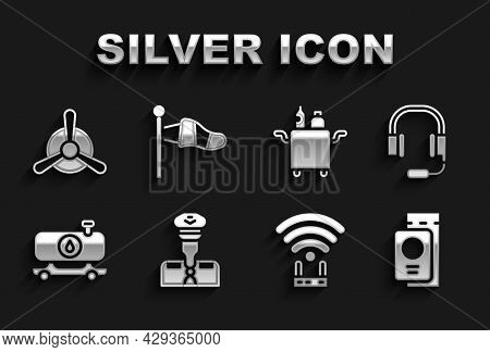 Set Pilot, Headphones With Microphone, Passport Ticket, Router And Wi-fi Signal, Fuel Tanker Truck, 