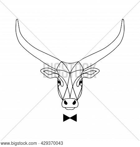 Vector Illustration Of A Bull. Gentleman Bull Character. Catering Logo. Illustration For The Men's C