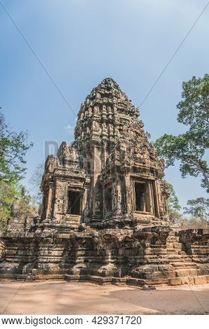Ancient Angkor Wat Ruins Panorama. Thommanon Temple. Siem Reap, Cambodia - February 25, 2020