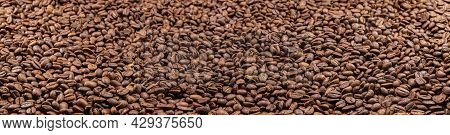 Super Large High Resolution Panorama Macro Photography Of A Huge Heap Of Coffee Beans. Close Up To T