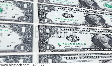 Close Up Of A One Dollar Banknote. Macro Photography Of 1 Us Dollar Banknote. Us Dollar Is The World