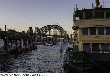 Sydney, Australia - October 14, 2020: The Green Yellow Ferries At Circular Quay, Sydney Australia. I