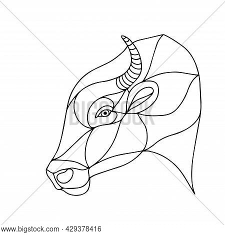 Vector Image Of A Dangerous Bull. Drawing For Coloring. Buffalo Head. The Head Of A Horned Animal. G