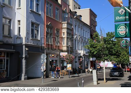 Moenchengladbach, Germany - September 18, 2020: People Visit Downtown Area In Rheydt District Of Moe