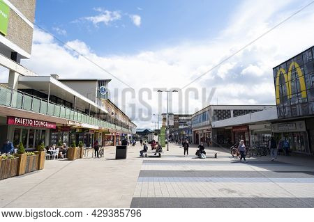 Corby, Uk - August 01, 2021 - Outdoor Street, Shopping Centre. English City