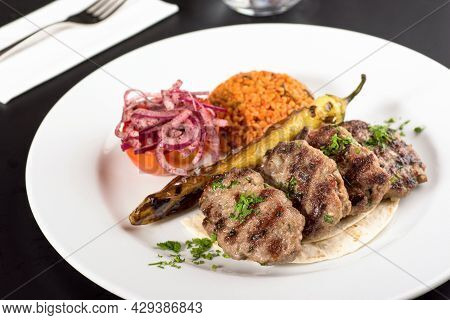 Turkish Meatball Traditional Kofte. Spicy Meatballs Kebab Or Kebap.