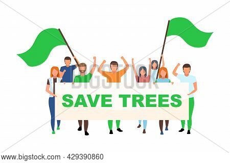 Environmental Movement Flat Concept Vector Illustration. Activists Protesting Against Natural Areas 