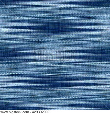 Classic Blue Woven Stripe Masculine Shirt Fabric Texture. Navy Space Dyed Marled Melange Background.