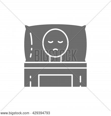 Cancer Patient In Bed, Oncology Grey Icon.