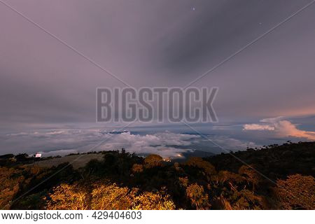 Sunset At The Peak Of Mount Kinabalu, Sabah, Borneo, Malaysia. The Mt Kinabalu Is  With 4095 Meter A