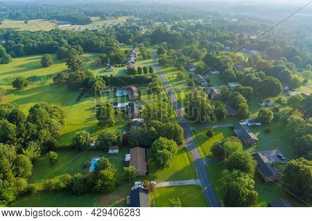 Aerial Height On The Residential Streets Landscape Boiling Springs Town Of Small Village In South Ca