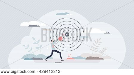 Achieving Target And Goal As Achievement And Success Tiny Person Concept. Focus To Center As Busines