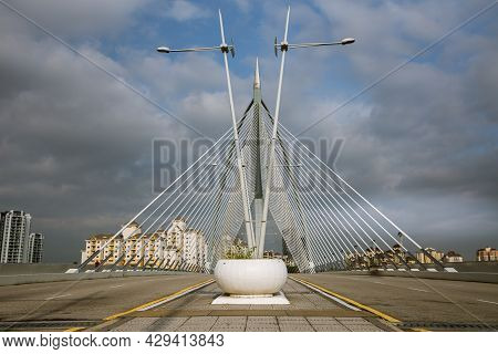 Putrajaya, Malaysia, Seri Wawasan Bridge. A Panorama View On One Of The Most Popular Bridges In Putr