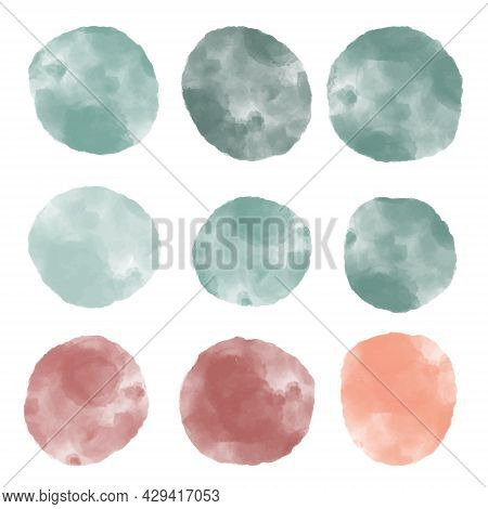 Collection Of Abstract Watercolor Textured Marble Organic Shape Circles In Blue And Purple Tones, Ir