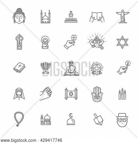 Vector Religion Icons Set Thin Style. Vector