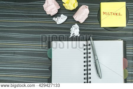Mistake Written On Sticky Notes. Learning, Wrong, Blooper, Error, Regret Sayings Background. Fault, 