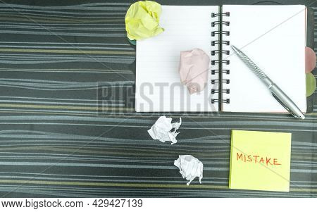 Mistake Written On Sticky Notes. Learning, Wrong, Blooper, Error, Regret Sayings Background. Fault, 