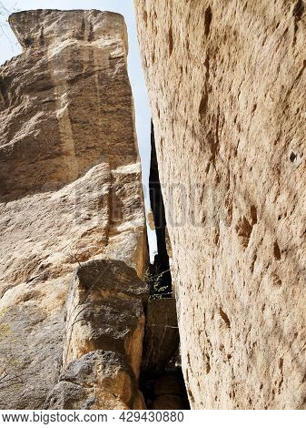 A Narrow Cleft In The Rocks Close-up.