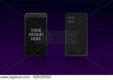 Mockup Of Smartphone With Black Screen Vertor Illustration.