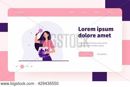 Woman Keeping Honey Bees. Person Holding Barrel With Honey And Dipper. Flat Vector Illustration. Bee