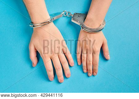 Love Forever. Male And Female Hands In Handcuffs. Prenuptial Agreement, Duties Of Love Couple.