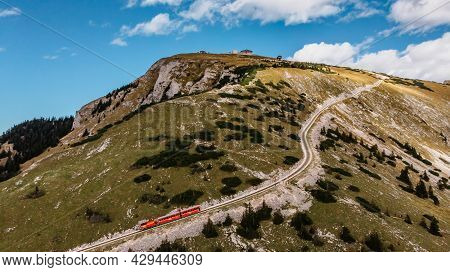 Schafbergbahn Cog Railway Running From St. Wolfgang Up The Schafberg, Austria.journey To The Top Of 