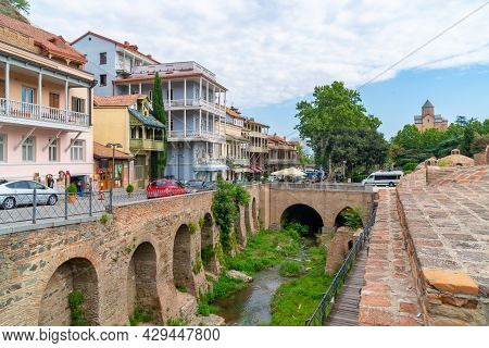 Tbilisi, Georgia - 01 August, 2021: Beautiful View Of Old Tbilisi, Abanotubani