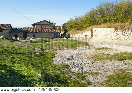 Stone House On The Hill In Cave City Of Chufut-kale. The Medieval Cave Town Of Chufut Kale. The Crim