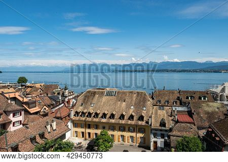 View Over The Rooftops Of Nyon, Switzerland And Lake Geneva