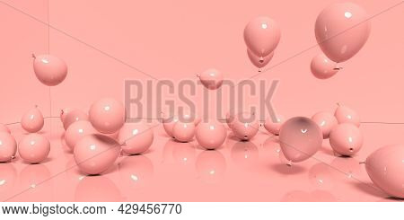 Scattered Balloons On A Colored Background - 3d Render