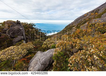 At The Peak Of Mount Kinabalu, Sabah, Borneo, Malaysia. The Mt Kinabalu Is  With 4095 Meter Above Se
