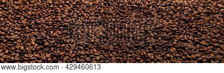 Super Large High Resolution Panorama Macro Photography Of A Huge Heap Of Coffee Beans. Close Up To T