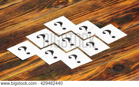 Question Marks. An Expression Of Doubt. Evaluation In Order To Get An Answer, To Make A Responsible 