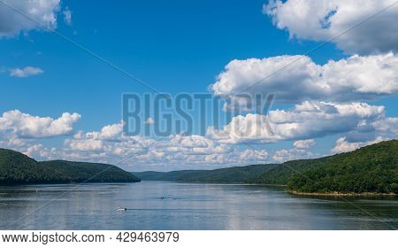 Mead Township, Pennsylvania, Usa August 3, 2021 Two Boats On The Allegheny Reservoir In The Alleghen