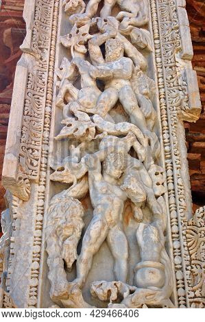 Sculpted Marble Frieze Showing Episodes From The Life Of Mythological Strongman Herculese.  Part Of 