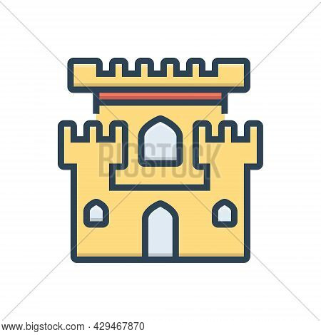 Color Illustration Icon For Castle Chateau Mansion Stronghold Citadel Flanker Castle