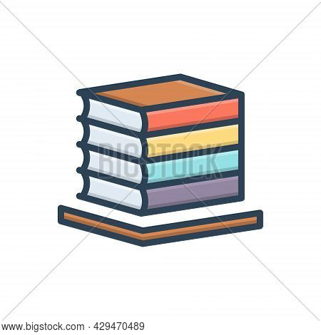 Color Illustration Icon For Books Bibliography Books Collection Bookcase Bookshelf Education Knowled