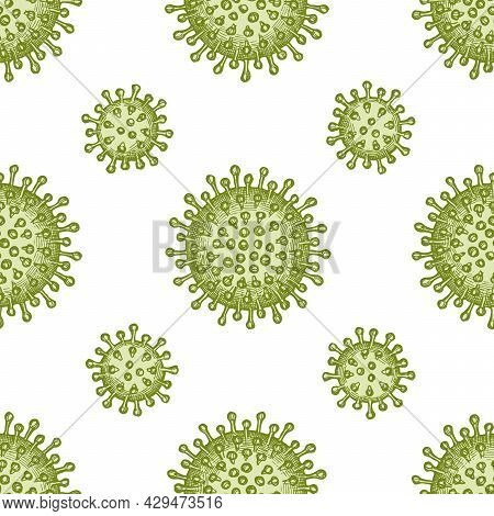 Seamless Pattern With Hand Drawn Pastel Coronavirus Bacteria Cell Stock Illustration