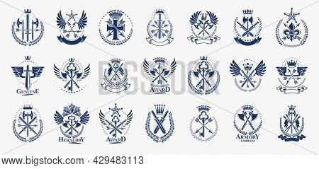 Weapon Emblems Vector Emblems Big Set, Heraldic Design Elements Collection, Classic Style Heraldry A
