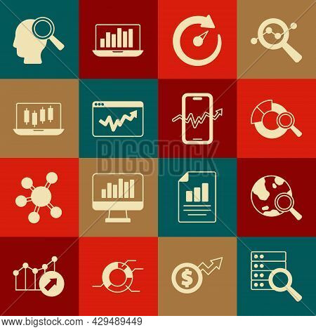 Set Server, Search Globe, Data Analysis, Digital Speed Meter, Graph Chart Infographic, Stocks Market
