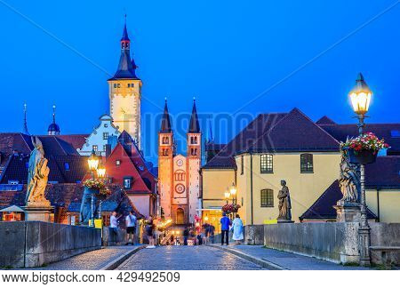 Wurzburg, Germany. Alte Main Bridge. Wurzburg's Pedestrian Bridge, Popular Place For Socialising.