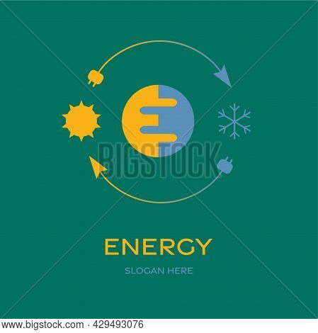 Logo Of Energy Circulation Process, Service. Using And Save Energy. Interrelation And Interdependenc