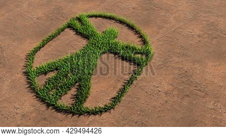Concept conceptual green summer lawn grass symbol shape on brown soil or earth background, vitruvius man sign. A 3d illustration metaphor for architecture, renaissance, anthropology and physiology
