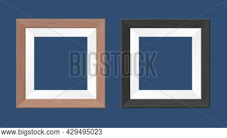 Template. A Couple Of Square Wooden Frames For Photos And Paintings. Isolated Monochromatic Backgrou